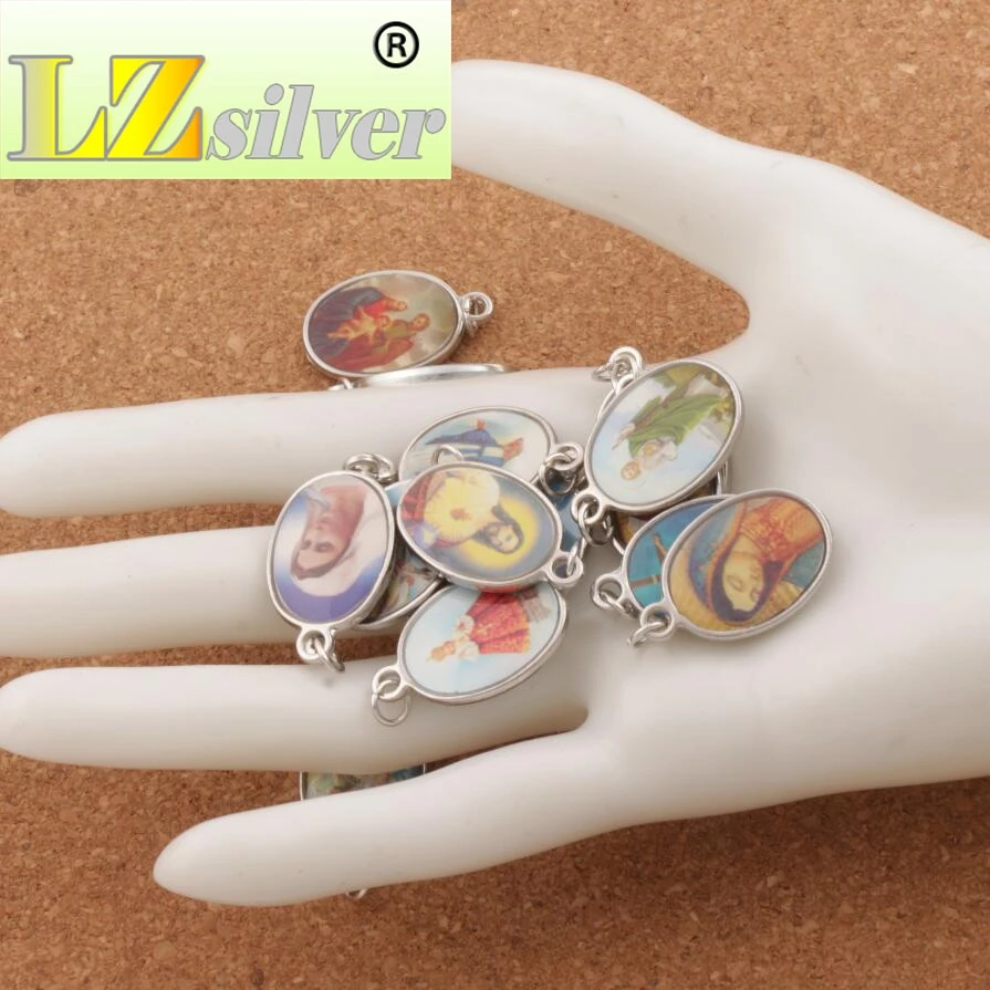 Jesus Saint Christianism Icon Oval Charm Beads 25x15.5mm 100PCS Zinc Alloy Pendants 2-Sides T1569