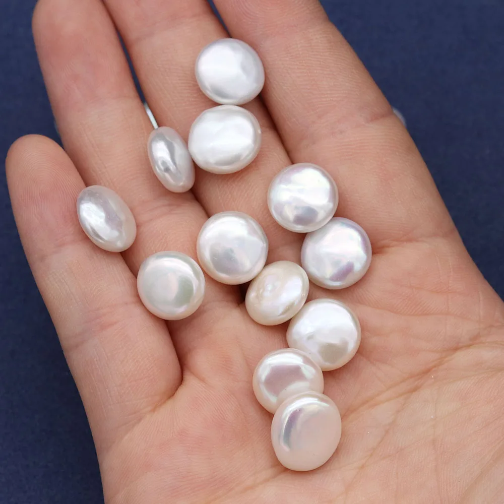 

Hot Sale Natural Pearl Button-shaped Non-porous Pearl Loose Beads Exquisitely Made DIY Fashion Charm Necklace Earring Gift 2pcs