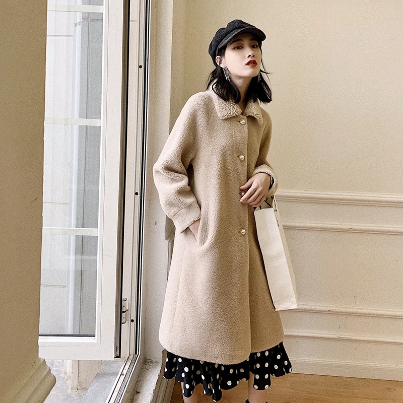 

Granular cashmere coat for Women New lamb fur fur one fur mid-length coat winter new warm