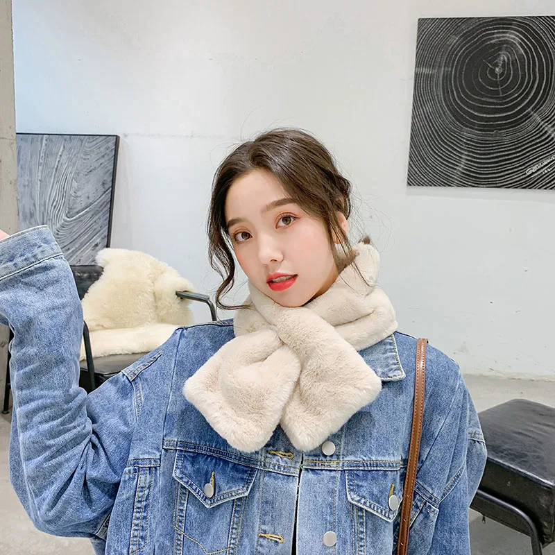 Новый Модный Зимний меховой шарф из имитации меха кролика рекс нагрудник женский