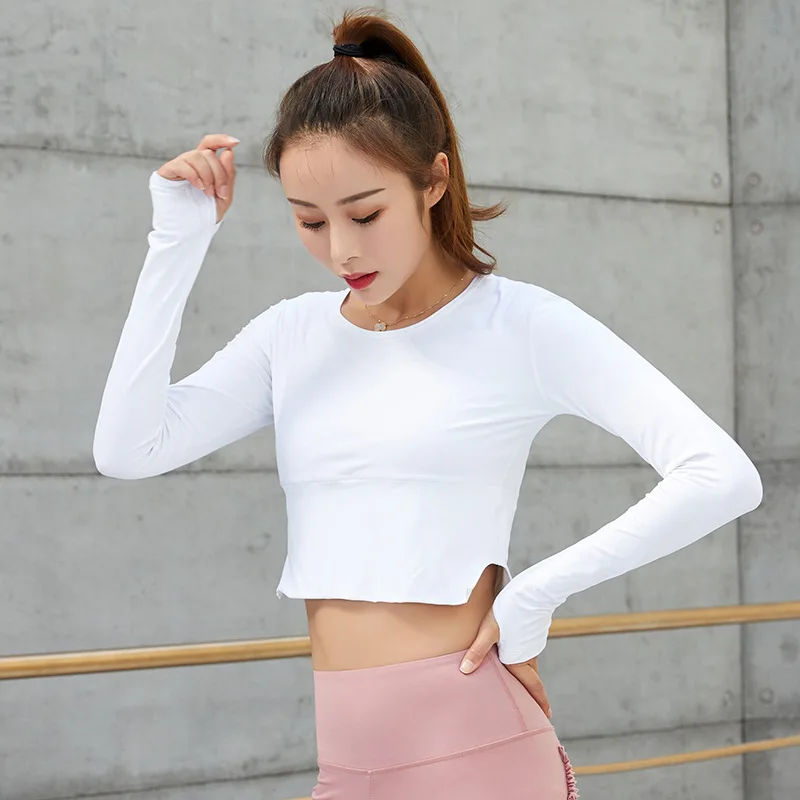 Luobolan хорошее качество Йога боковая открытая тренировка кроп топы футболка