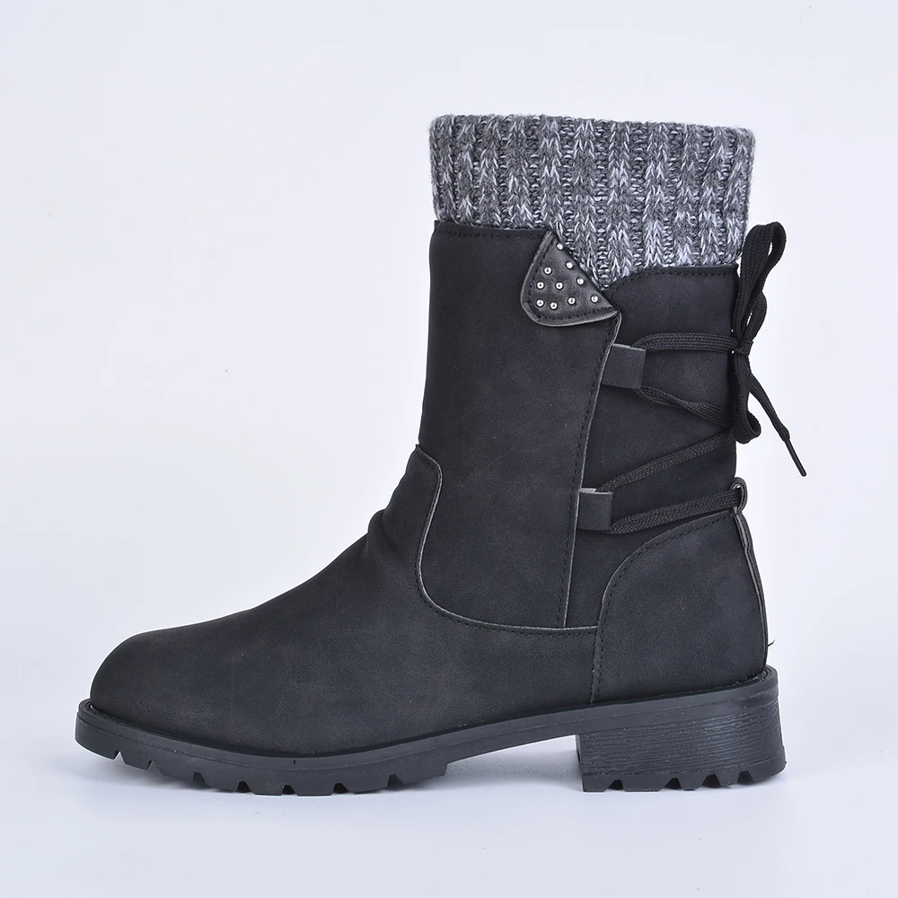 Puimentiua Winter Shoes Women Boots Basic Mid-Calf Boots Round Toe Zip Platform Decor Female Shoes Warm Lace Up Boots Shoes