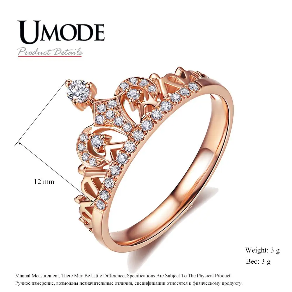 UMODE CZ Кристалл модная Корона из розового золота кольца для женщин белое золото обручальное кольцо ювелирные изделия Anillos Mujer Bague AUR0217