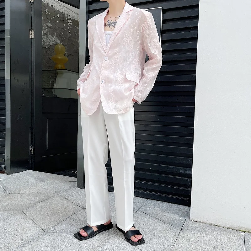 

Summer Thin Sun Protection Casual Suit Jacket for Men Translucent Embroidery Blazers Fashion Street Temperament Male Clothing