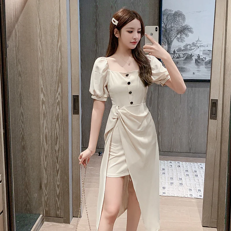 Летнее модное Стильное нестандартное платье средней длины в деловом стиле с