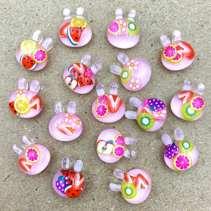 

10 шт смесь цветов смолы Kawaii фруктовый кролик с плоской задней Кабошоны для Сделай Сам DIY бигуди для волос бант Центр Скрапбукинг аксессуары