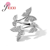 genuine 925 sterling silver butterfly pattern crystal open finger rings for women adjustable band silver fine jewelry