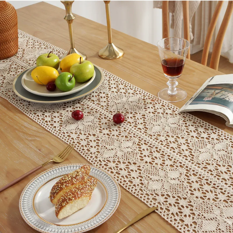 Американский Ретро Цветочный вязаный крючком стол полый кисточка обеденный