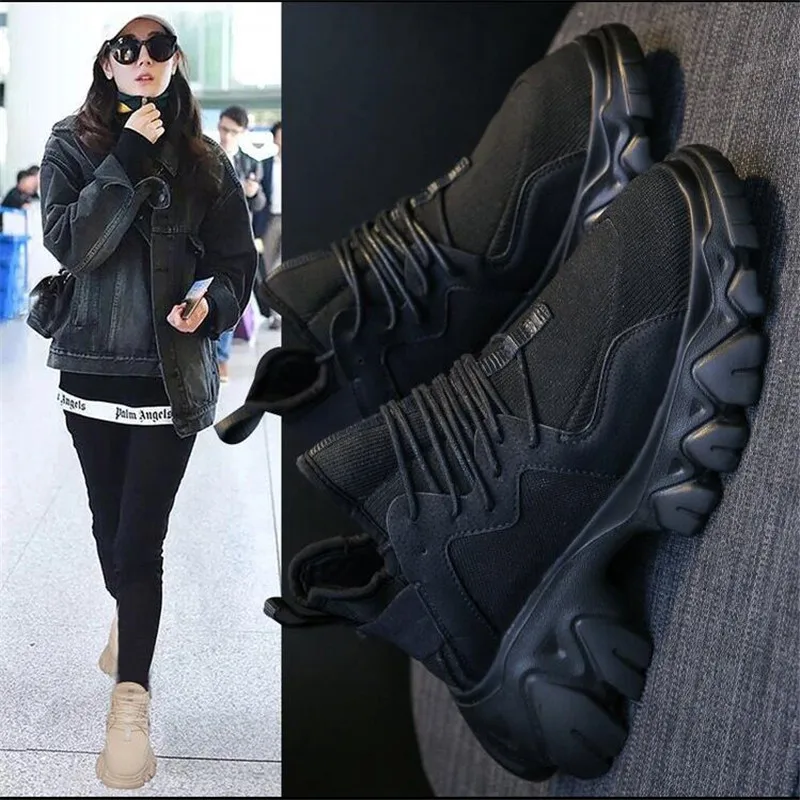 

2021 Autumn Women Platform Sneakers Wedges Thick Sole Height Canval Shoes Ladies Loafers Rubber Shoes Tenis Feminino