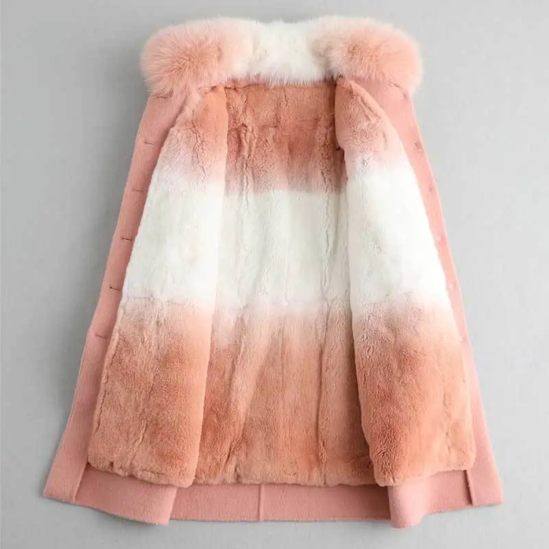 Пальто из натурального меха Женская подкладка кроличьего пальто 100% шерсти