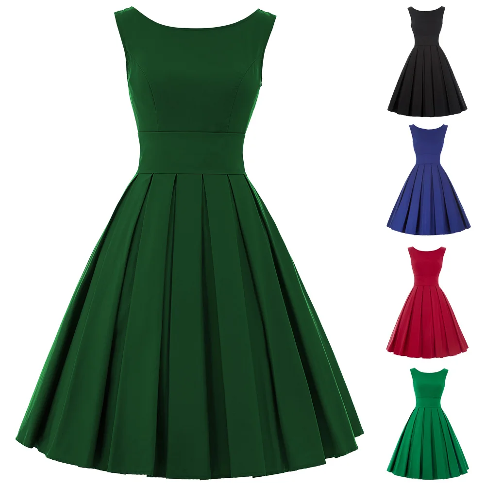 Belle Poque винтажные платья 50s 60s женское летнее платье элегантная зеленая Туника без рукавов рокабилли Ретро женские вечерние платья