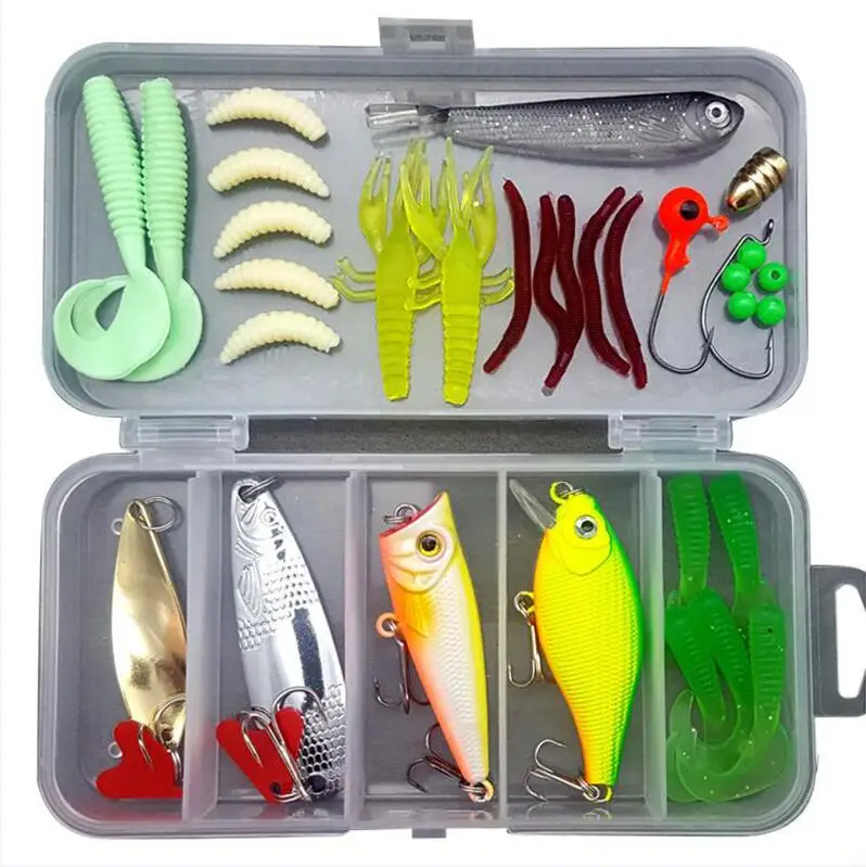 33pcs 205/206/207 шт. рыболовные приманки комплект смешанные приманки Minnow Ложка Приманка Мягкая приманка рыболовные аксессуары в коробке искусственная приманка песка B226 - Цвет: 33pcs