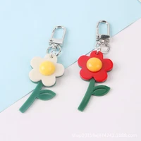 cartoon sweet flower keychain simple red white small flower keyring accessories backpack car chamr key holder gifts