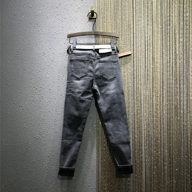 

Stretch Jeans Woman 2020 Spring New Ripped High-Waist Slim-Fit Tight-Fit Denim Pencil Jeans Women's Smoke Gray Jeans Jean