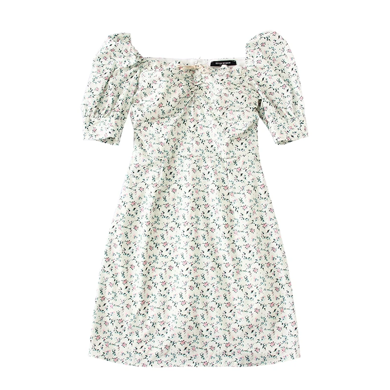 

Summer Women Dress 2020 Retro Boho Neck Tie Floral Print Mini Sexy White Dress Female Puff Sleeve Korean Dresses Mujer