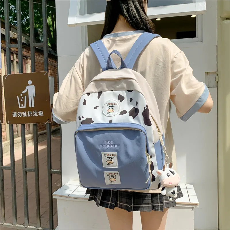 Рюкзак женский Harajuku, Холщовый, вместительный, с рисунком коровы
