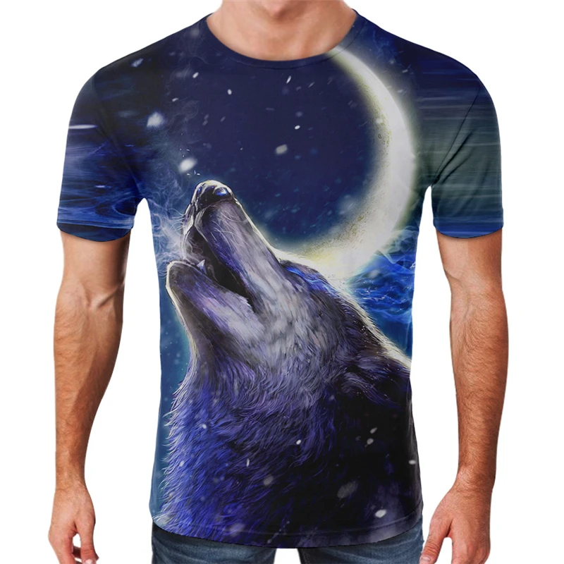 

Summer hot T shirt Men Streetwear Round Neck Short Sleeve Tees Tops Funny Animal Male Clothes Casual Wolf 3D Print Tshirt