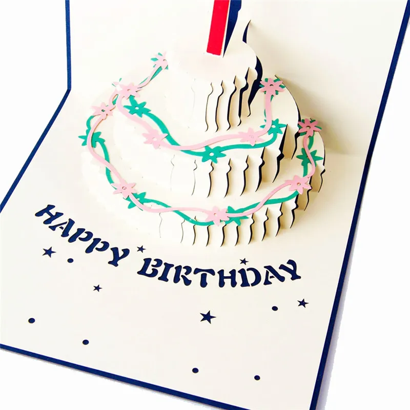 

1pcs Birthday Gift Cake Card Pop Up 3D Greeting Cards With Envelope Postcard Invitation Handcrafted Origami Anniversary