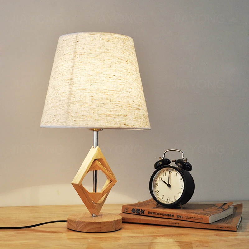 Креативная деревянная Базовая тканевая Настольная лампа для спальни настольная