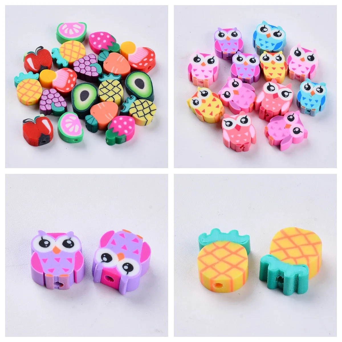 

500Pcs 14mm Owl Animals Fruits Handmade Polymer Clay Beads Spacer Wholesale For Necklace Bracelet DIY Craft Jewelry Making