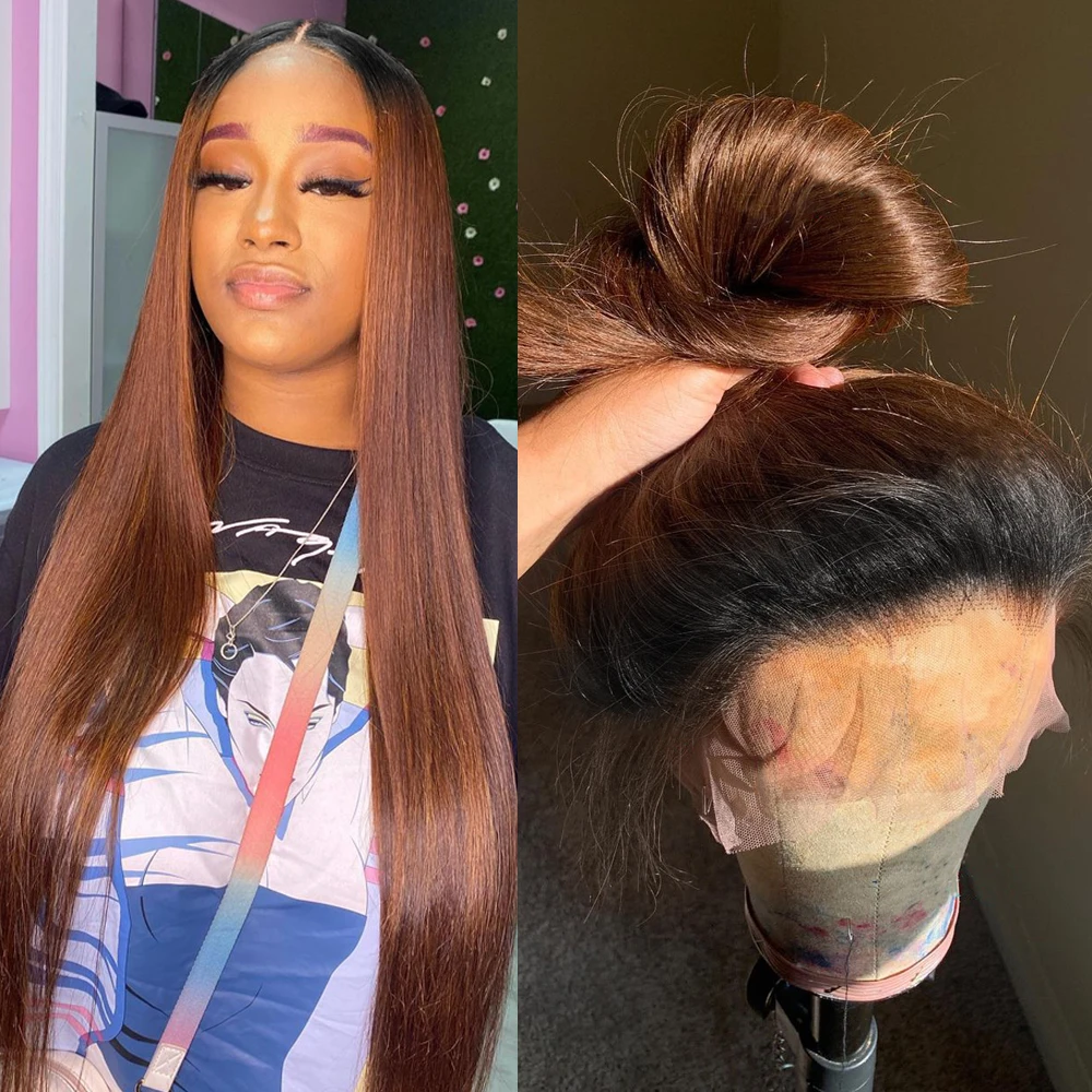 

Dark Brown Lace Front Human Hair Wigs Straight Lace Front Wigs for Woman Human Hair Black Brown Wigs Brazilian Remy Wig 180%