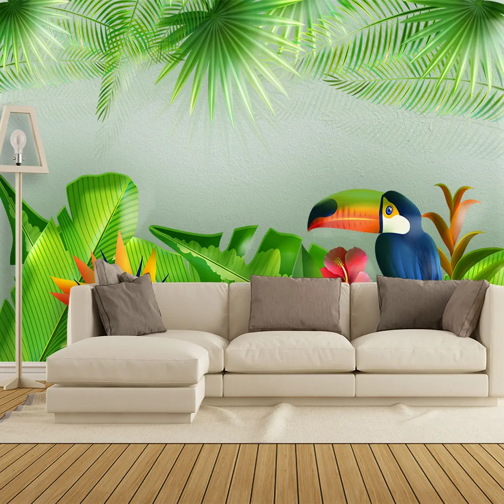 Украшение текстильные обои тропические Акварельные Цветы и фон с птицами стены |