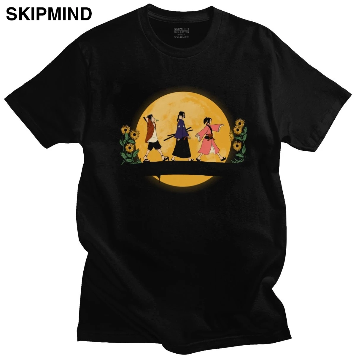 Kawaii Moon Samurai Champloo Футболка мужская из чистого хлопка Mugen Fuu футболка Манга аниме с