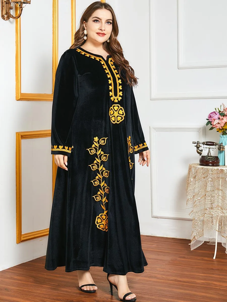 Женское бархатное платье-макси длинное платье в мусульманском стиле Осень-зима