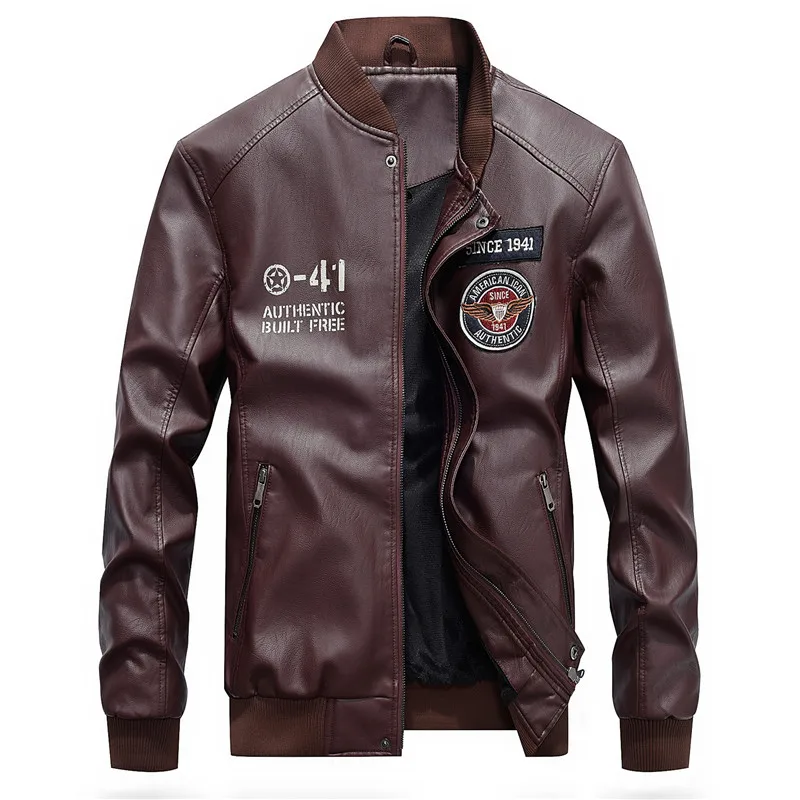 Мужская кожаная куртка черная повседневная из искусственной кожи с V образным