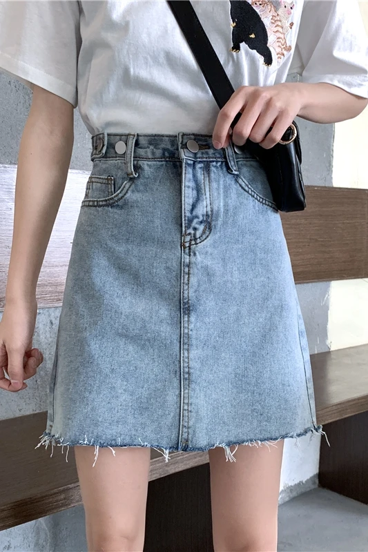 

2021 new summer big size fat mm high waist A-line denim skirt women's denim skirt shows thin buttock skirt