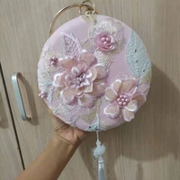 2021 luxurious retro tassel evening clutch bag handmade embroidery flower round dinner bag purse day wedding handbags m1350