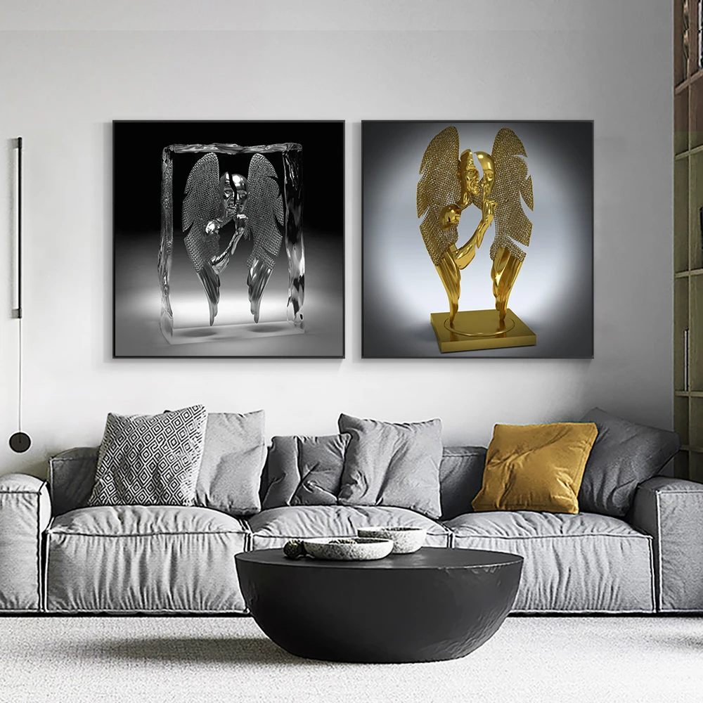 

Metal Figure Statue Art Canvas Painting Angle Wings Abstract Posters and Prints Wall Pictures Modern Living Room Home Decoration