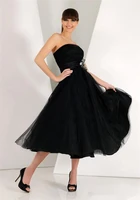 hot selling strapless black tulle tea length short prom dresses ladies party gowns custom made size 2 4 6 8 10 12 14 16 18 pr63