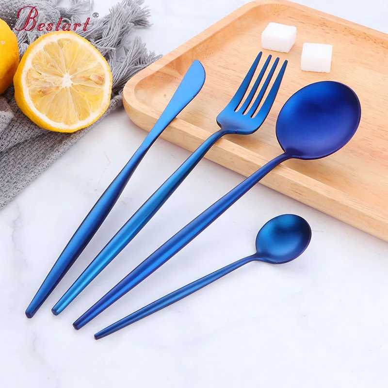 Горячее предложение черный набор столовых приборов Mate золотая посуда нож из