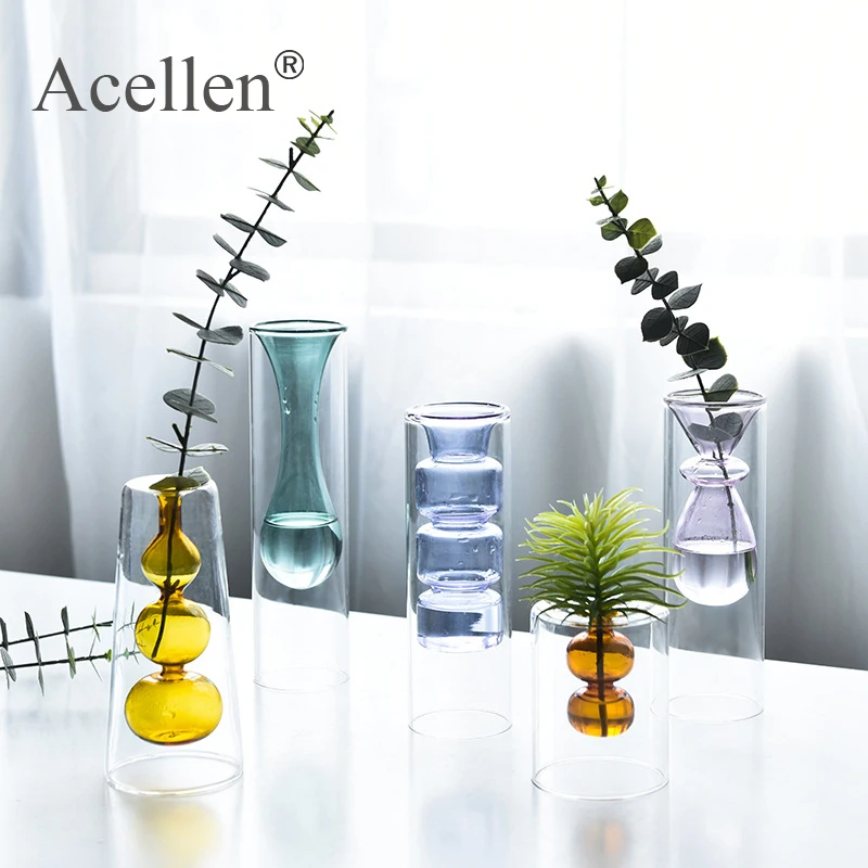 Скандинавская двухслойная витражная ваза гидропонная для цветов домашнее