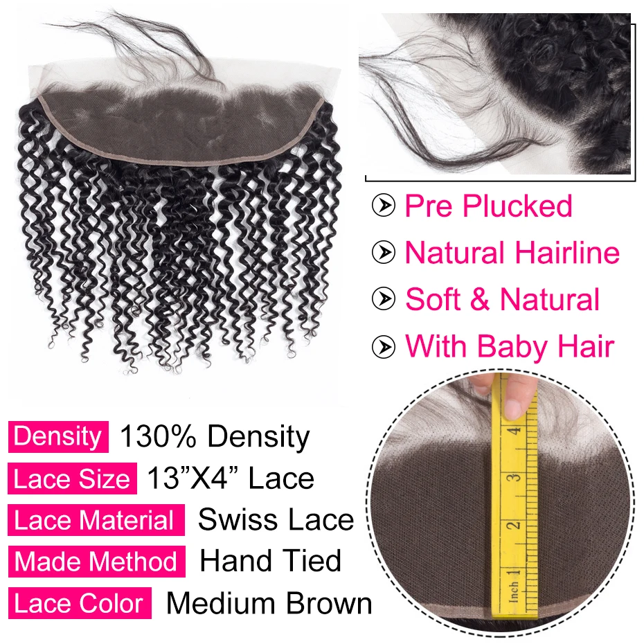 Курчавые пучки волос с фронтальной связью 13х4 Remy натуральных закрыванием