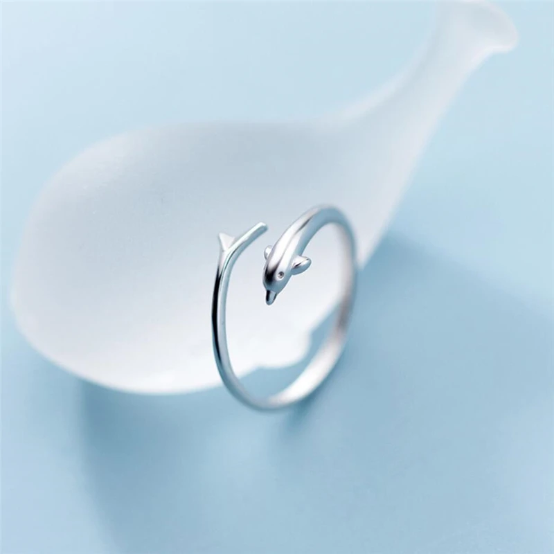

Sole Memory Sweet Cute Mini Dolphin Whale Fresh 925 Sterling Silver Female Resizable Opening Rings SRI572