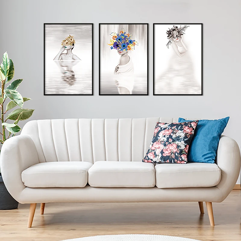 

Modern Underwater Style The Sexy Mask Naked Woman Canvas Posters Painting And Prints Beauty Wall Pictures For Living Room Decor