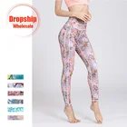 Супер эластичные штаны для йоги для женщин с высокой талией для фитнеса леггинсы для спортзала с цветочным принтом для контроля живота для бега и пробежек