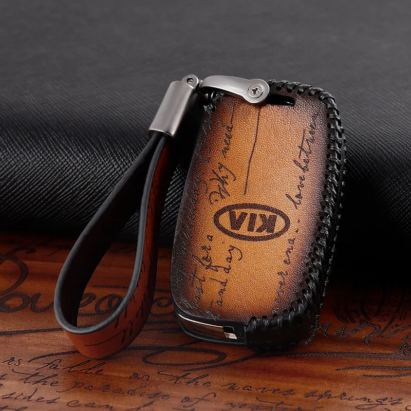 Чехол для автомобильных ключей из натуральной кожи Kia Soul Stinger Stonic Carens/Rondo Carnival/Sedona