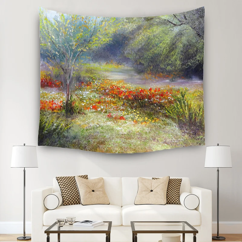Настенный подвесной гобелен река лес покрывало домашний декоративный коврик для