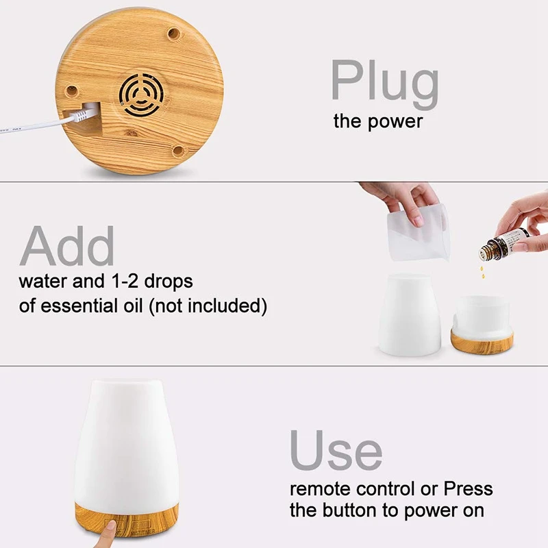 

300ML Essential Oil Air Mist Diffuser with Adjustable Cool Mist Humidifier Mode Waterless Auto-Off 7 Color LED Lights Changing f