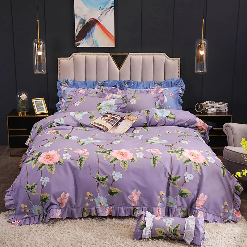 

Floral Ruffled Duvet Cover Set 120/150/160x200cm Bedskirt set Soft Cotton Bedding set Comforter Quilt Cover Pillowcase 4/6Pcs