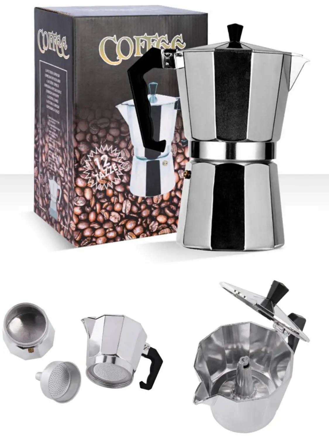 Кофеварка алюминиевая для приготовления мокко эспрессо 1/2/3/6/9 чашек|Кофейники| |