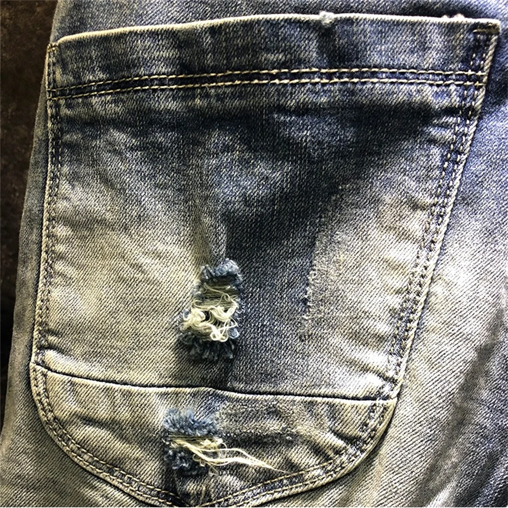 EH · MD®Синие джинсовые шорты с вышивкой мужские хлопковые облегающие брюки белые