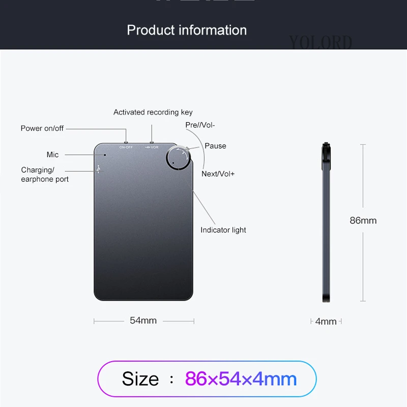 Тонкий тонкий диктофон с тонкой картой профессиональный мини-диктофон
