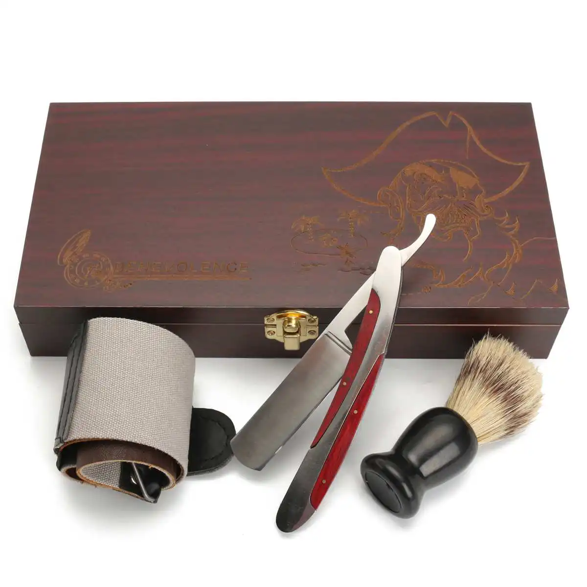 

3 in 1 Precision Multi-functional Cut Throat Heavy Straight Razor Wooden Box Gift Set Shaving Brush Strop Mans Grooming Kit