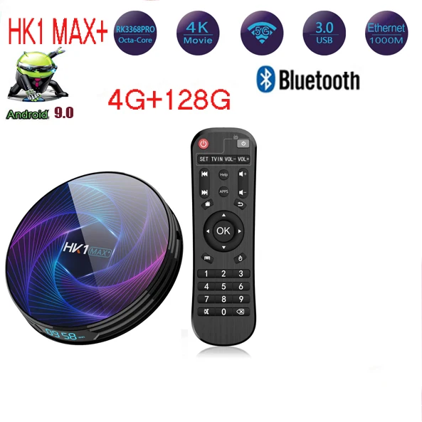 HK1 MAX Plus Восьмиядерный Android 9,0 Smart tv Box 4 Гб 128 Гб 64 ГБ 32 ГБ RK3368PRO 1080P H.265 4K youtube Netflix HK1MAX телеприставка - Цвет: 4g 128g