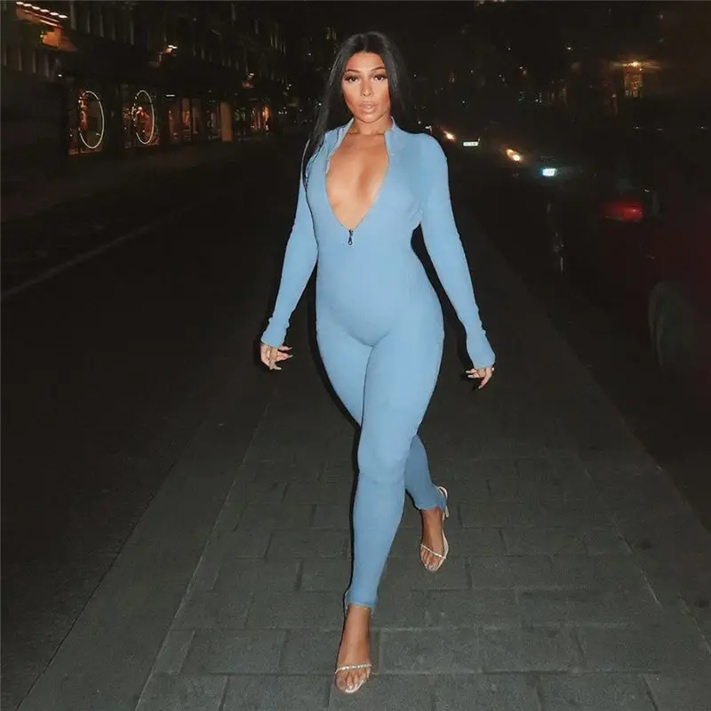 

Одежда для активного отдыха, Комбинезоны для женщин, комбинезон на молнии сзади, сексуальный, v-образный вырез, длинный рукав, повседневный ф...