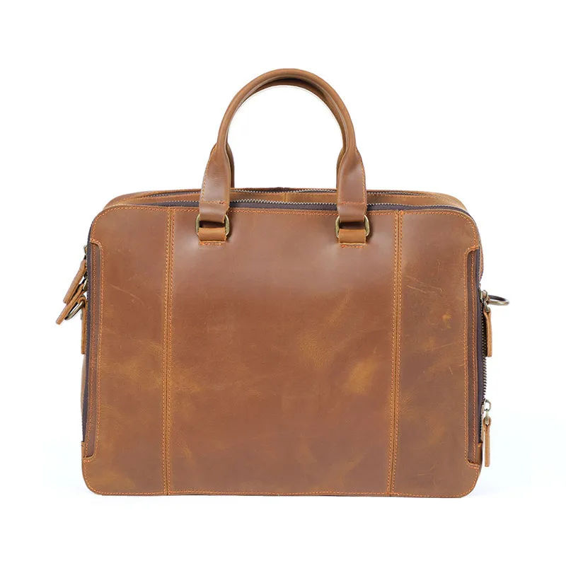 Retro simple men's genuine leather briefcase top layer cowhide women's casual handbag shoulder bag business computer bag